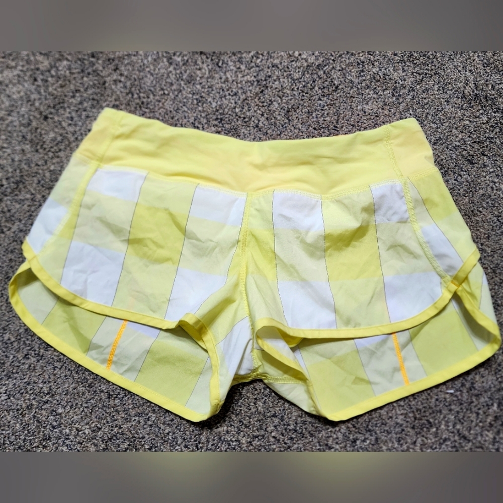 Lululemon Speed Shorts Yellow White Plaid Size 6